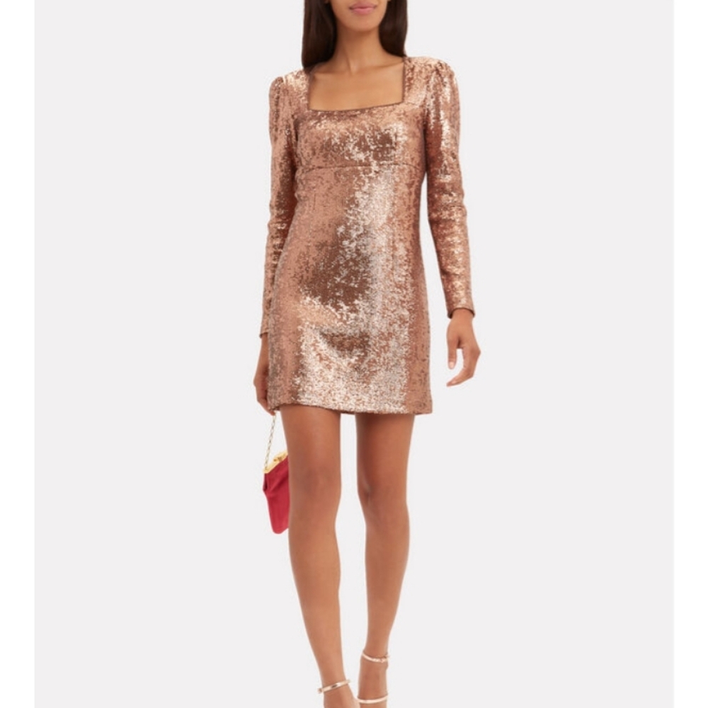 Intermix, 0, Rose Gold, Sequin Long Sleeved Mini Dress